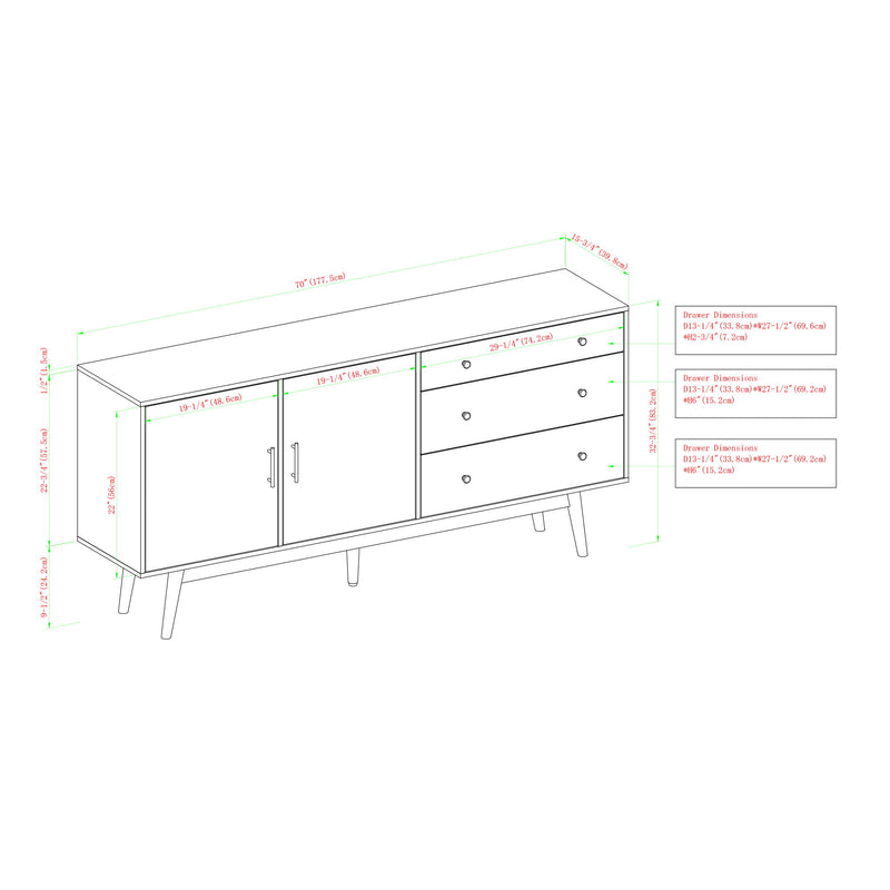 Mid-Century Modern Minimalist 2 Door Sideboard