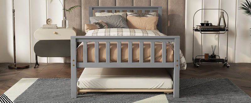 Twin Bed With Trundle, Platform Bed Frame With Headboard And Footboard, For Bedroom Small Living Space, No Box Spring Needed