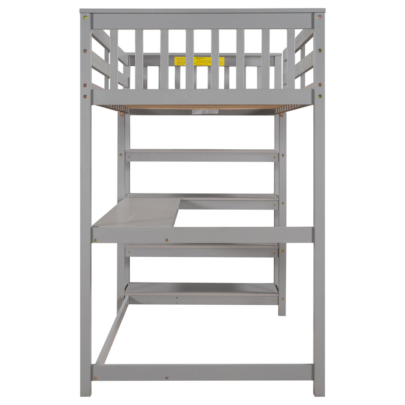 Twin Size Loft Bed with Storage Shelves and Under-bed Desk, Gray(OLD SKU:SM000245AAE-1)