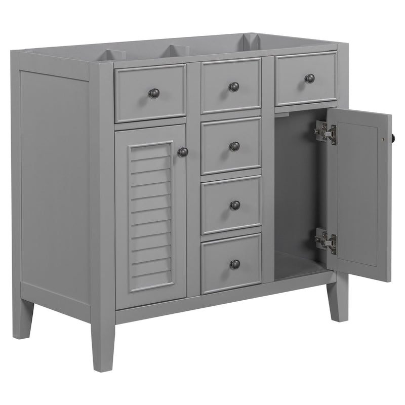 Bathroom Vanity Without Sink, Cabinet Base Only, Two Cabinets And Five Drawers, Solid Wood Frame - Gray