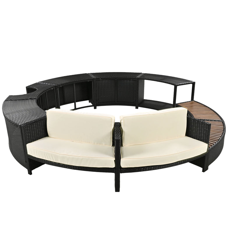 Spa Surround Spa Frame Patio Rattan Sofa Set With Storage Spaces, Mini Sofa And Comfortable Cushion For Patio, Backyard