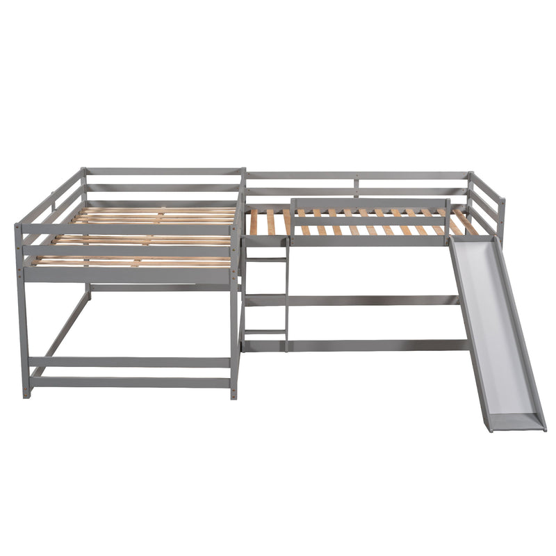 L-Shaped Bunk Bed With Slide And Short Ladder