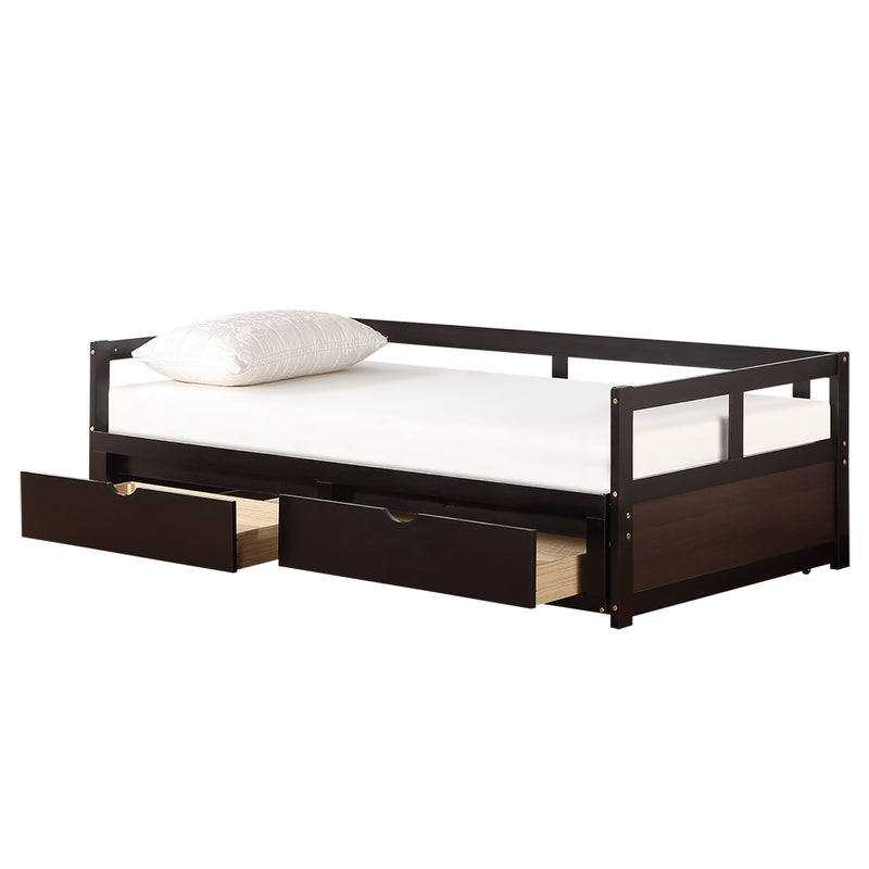 Wooden Daybed with Trundle Bed and Two Storage Drawers , Extendable Bed Daybed,Sofa Bed for Bedroom Living Room,Espresso