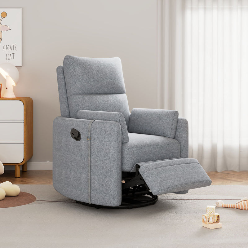 Upholstered Swivel Recliner Manual Rocker Recliner Chair Baby Nursery Chair With Two Removable Pillows For Living Room