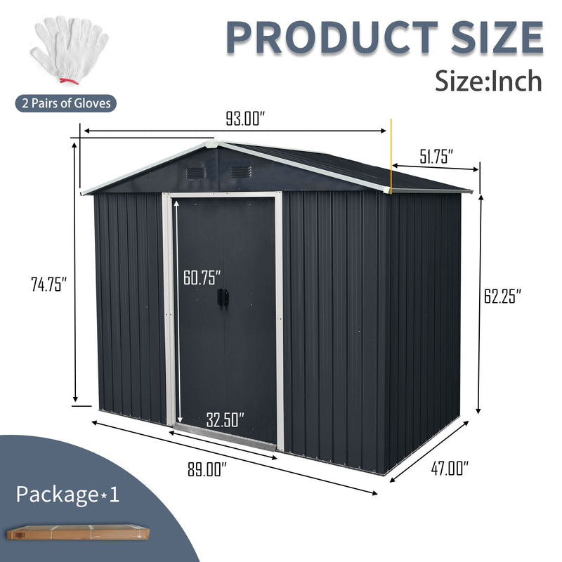 Outdoor Metal Storage Shed With Sliding Door And Foundation For Backyard, Patio, Lawn