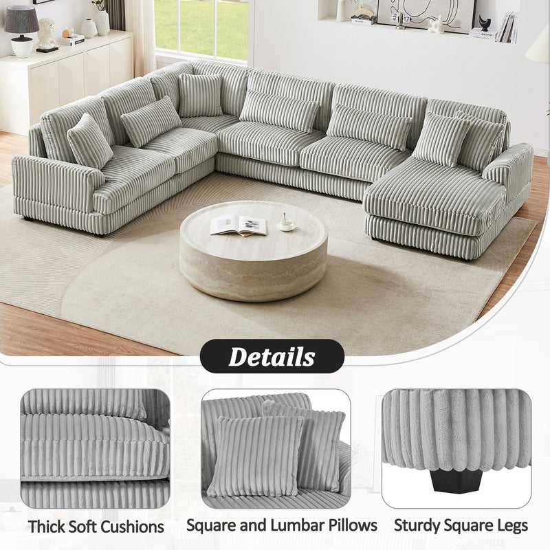 Oversized Sectional Sofa U - Shaped Sofa Couch Modern Sofa Upholstered In Soft Corduroy With A Chaise Lounge For Living Room