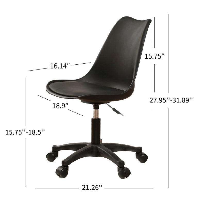 Pp With Wheels Adjustable Height Office Chair For Study, Modern Armless Swivel Plastic Chair For Living Room - Black