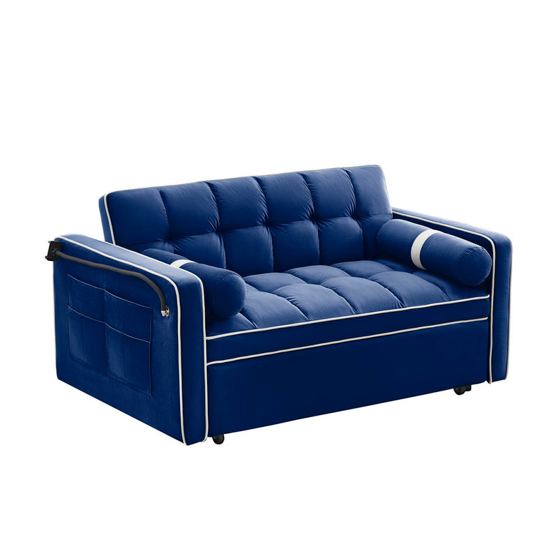 Modern Convertible Sleeper Sofa Couch With Pull Out Bed With Pillows & Side Pockets For Small Space, Living Room