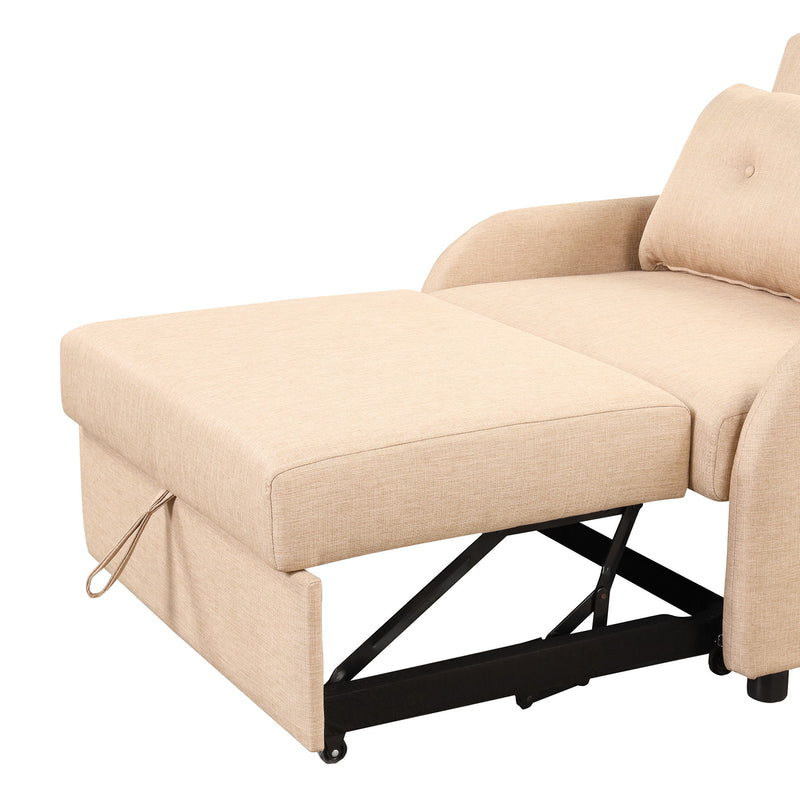 Pull Out Sofa Sleeper 3 In 1 With 2 Wing Table And USB Charge For Nap Line Fabric For Living Room Recreation Room