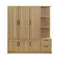 3 Door Storage Wardrobe For Dedroom With Shelves And 2 Drawers, Side Storage Shelves