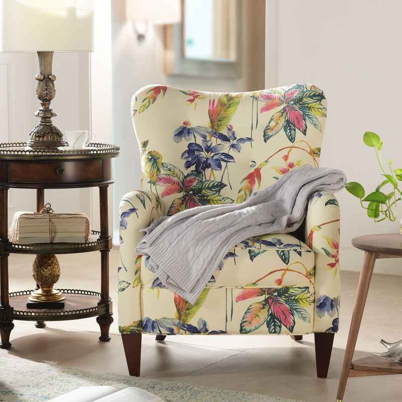 Paradise - Upholstered Arm Chair Floral Printed On Cotton - Off-White