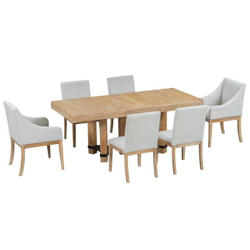 Topmax - 7 Piece Rustic Extendable Dining Table Set With Removable Leaf, 2 Arm Chairs And 4 Armless Chairs