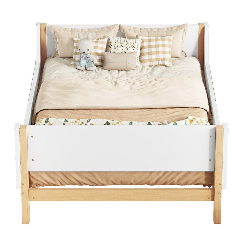 Twin Bed with Headboard, Footboard, Safeguards,  Built-in Bed-end Book Storage Rack ,White