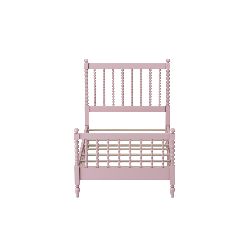 Twin Size Wood Platform Bed with Gourd Shaped Headboard and Footboard, Pink