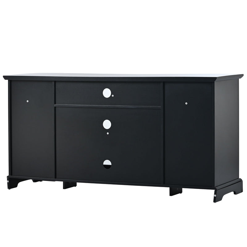 TV Stand For TV Up To 65In With 2 Tempered Glass Doors Adjustable Panels Open Style Cabinet, Sideboard For Living Room