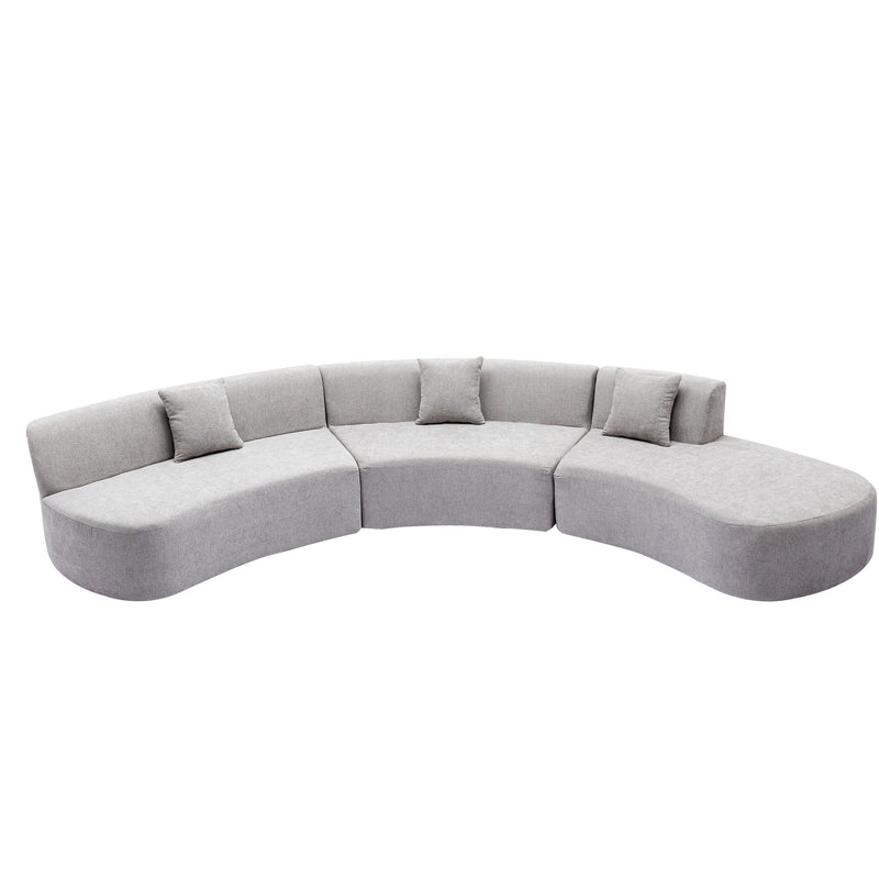 Stylish Curved Sofa Sectional Sofa Chenille Sofa Couch With Three Throw Pillows For Living Room