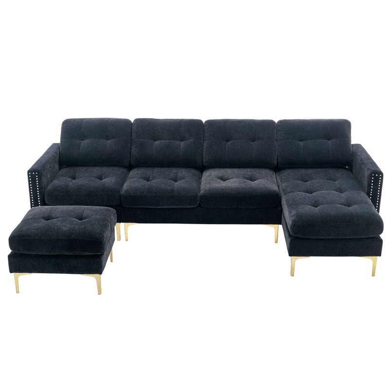 L-Shape Convertible Sectional Sofa Couch With Movable Ottoman For Living Room