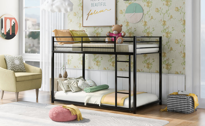 Twin over Twin Metal Bunk Bed, Low Bunk Bed with Ladder, Black(OLD SKU:WF282465AAB)