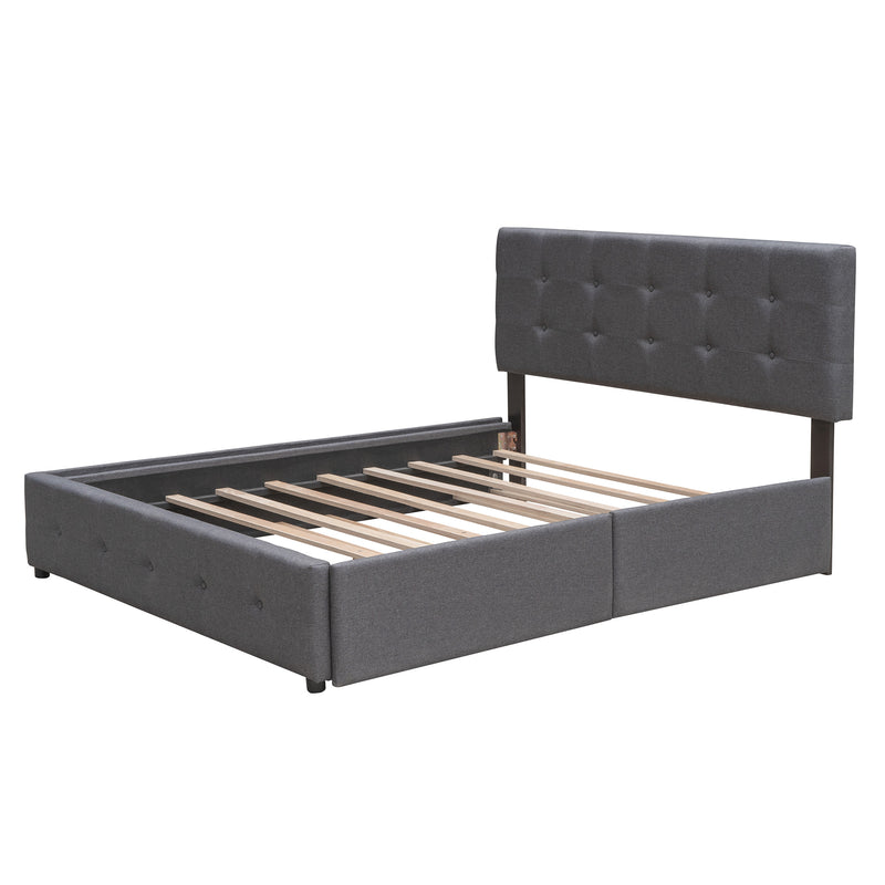 Upholstered Platform Bed with 2 Drawers and 1 Twin XL Trundle,  Linen Fabric, Queen Size - Dark Gray(OLD SKU :LP000314AAE)