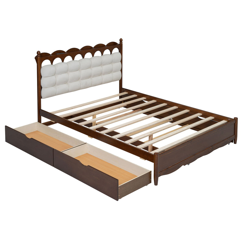 Storage Platform Bed, With 2 Big Drawers, Trundle, One Set Of Sockets & USB Ports