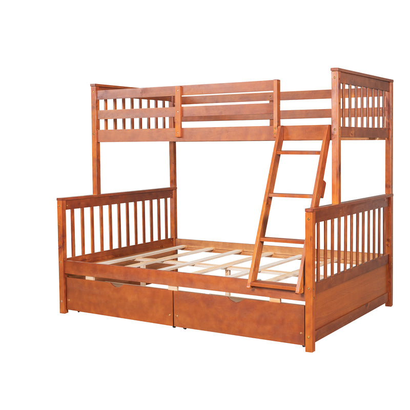 Twin-Over-Full Bunk Bed with Ladders and Two Storage Drawers (Walnut) { old sku:LT000165AAD}