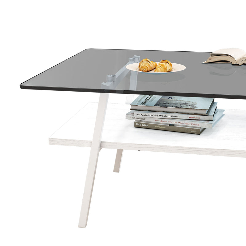 Rectangle Coffee Table, Tempered Glass Tabletop With Metal Legs