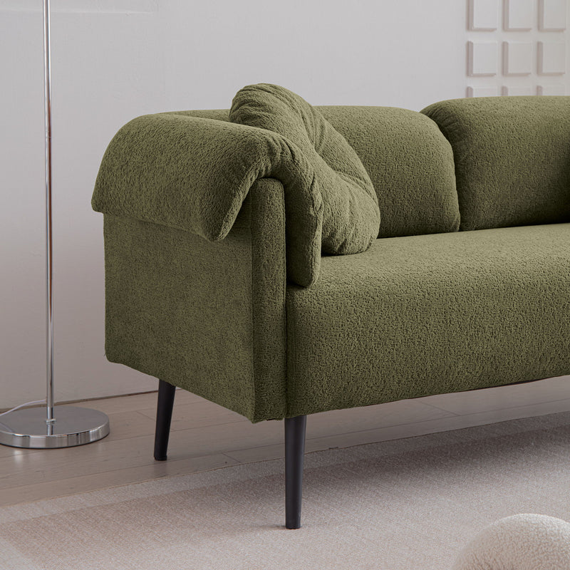 Modern Lamb Wool Sofa With Decorative Throw Pillows For Small Spaces