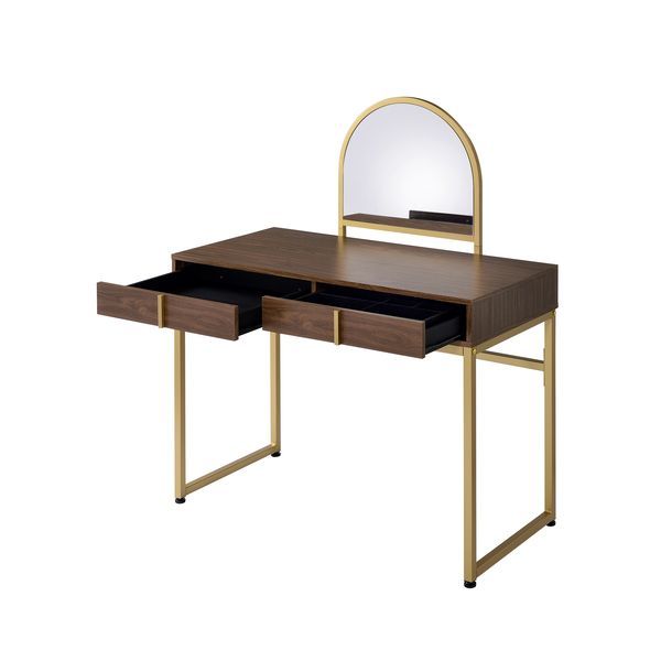 Coleen - Vanity Desk - Walnut & Gold Finish - 50"