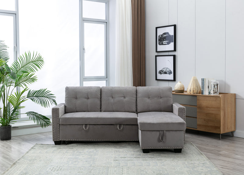 Reversible Sectional Storage Sleeper Sofa Bed, L-Shape 2 Seat Sectional Chaise With Storage, Skin-Feeling Velvet Fabric