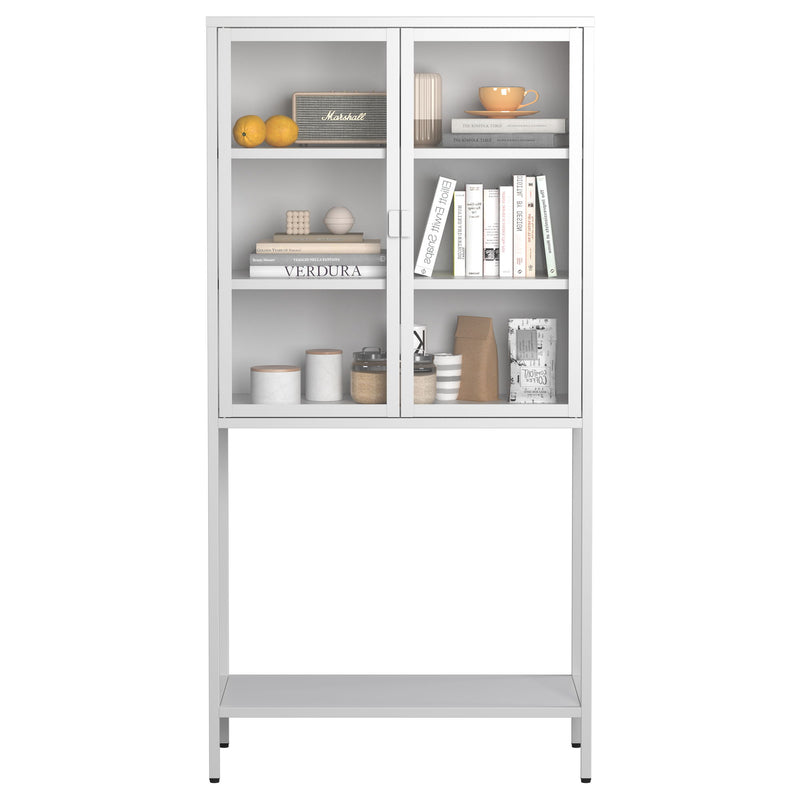 Heavy Duty Metal Storage Cabinet, Display Storage Cabinet With Glass Doors And 2 Adjustable Shelves, Tall Bookcase Modern Bookshelf Cabinet For Home Office, Living Room, Pantry