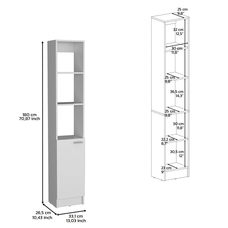 Linen Cabinet, 1 Door, 6 Shelves - White