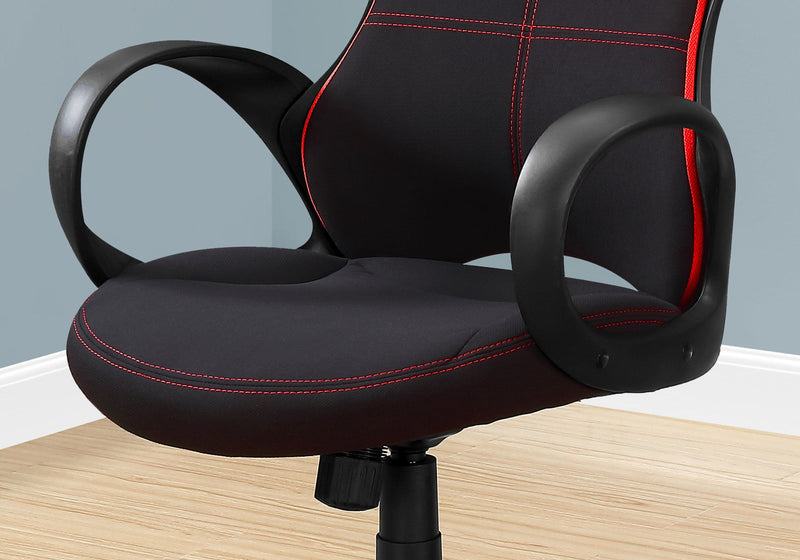 Office Chair, Gaming, Adjustable Height, Swivel, Ergonomic, Armrests, And Red, Contemporary & Modern - Black