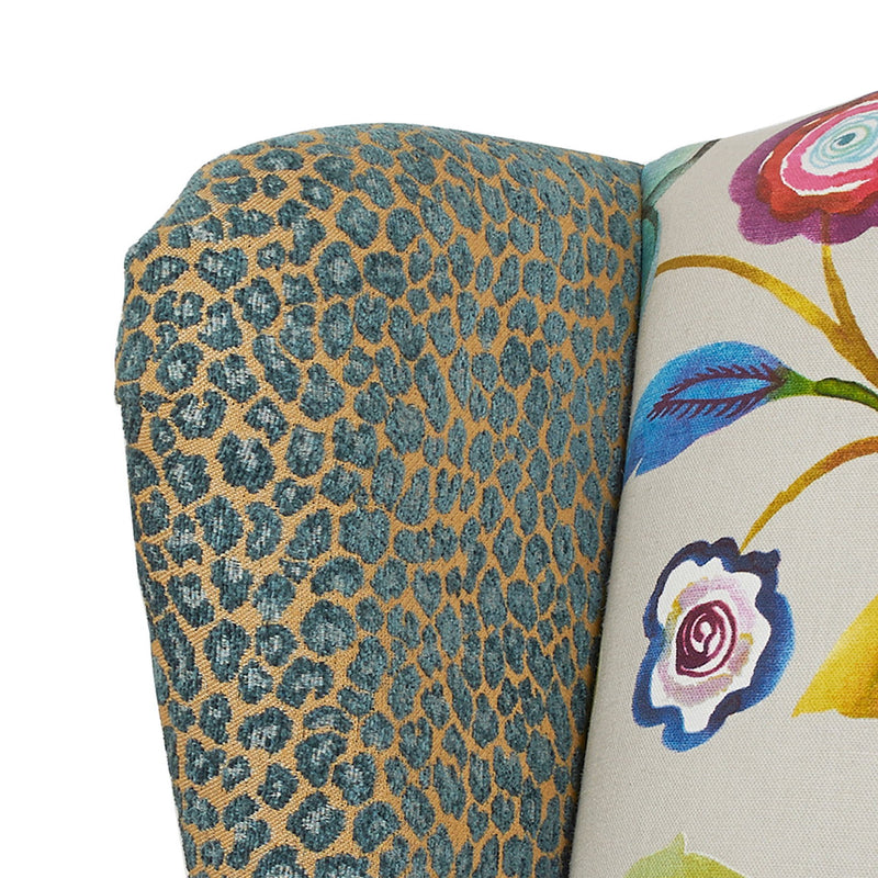 Anya - Boho Chic Wingback Accent Arm Chair - Floral / Leopard / Blue Teal / Purple