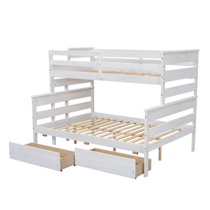 Wood Twin over Full Bunk Bed with 2 Drawers, White