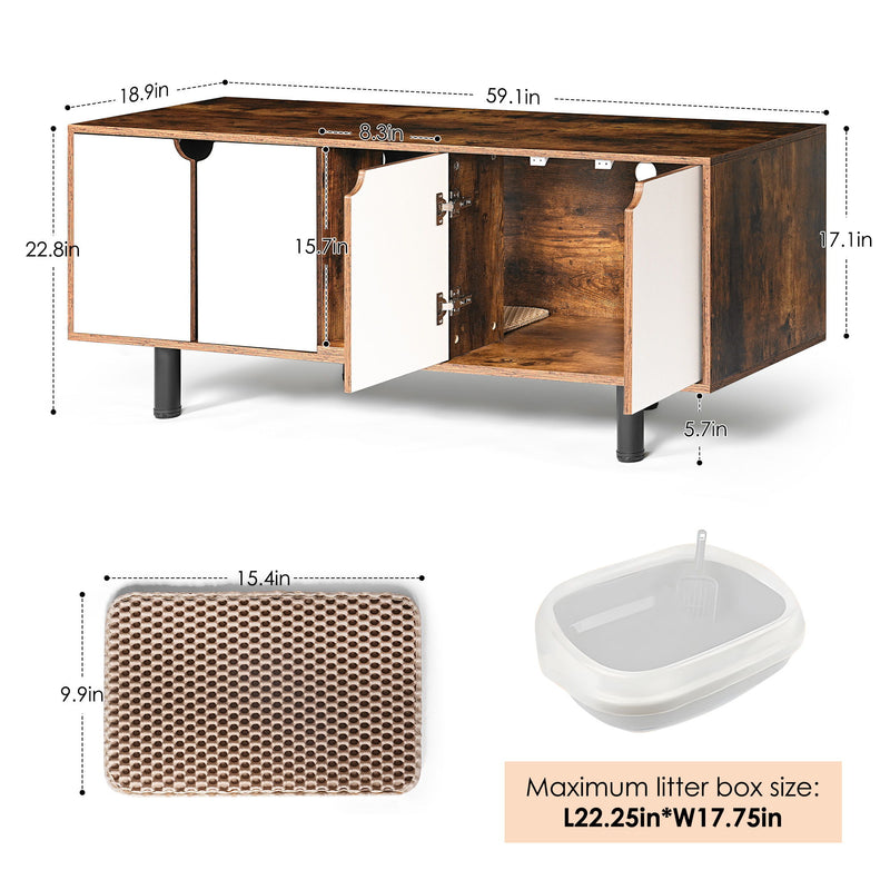 Cat Litter Box Enclosure, Hidden Cat Washroom, Kitty End Table, Furniture Style With Double Doors