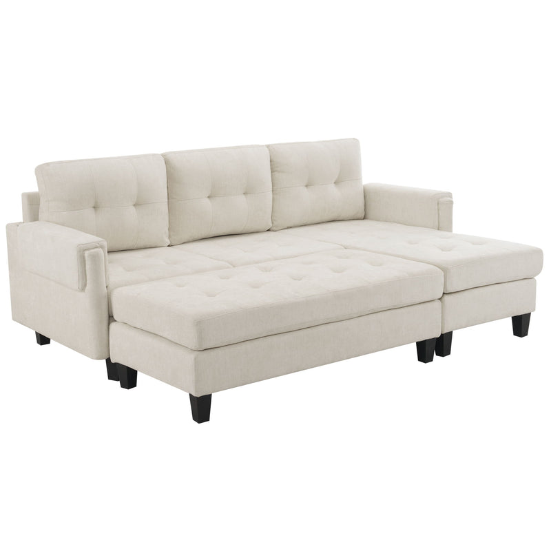 L Shaped Sofa Sectional Couch Sofa Bed With Two USB Ports, A Movable Ottoman And A Reversible Chaise Lounge For Living Room