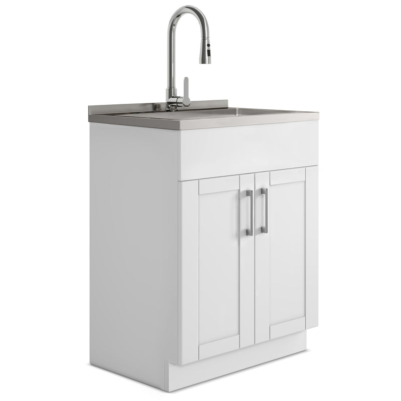 Shaker - Modern Wide, Laundry Cabinet With Faucet And Stainless Steel Sink