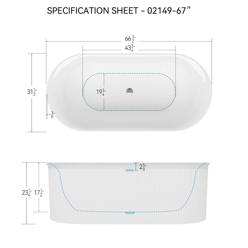 Acrylic Freestanding Bathtub-Acrylic Soaking Tubs, Fluted Style Freestanding Bathtub With Classic Slotted Overflow And Toe-Tap Drain In Chrome, 02149 - Glossy White