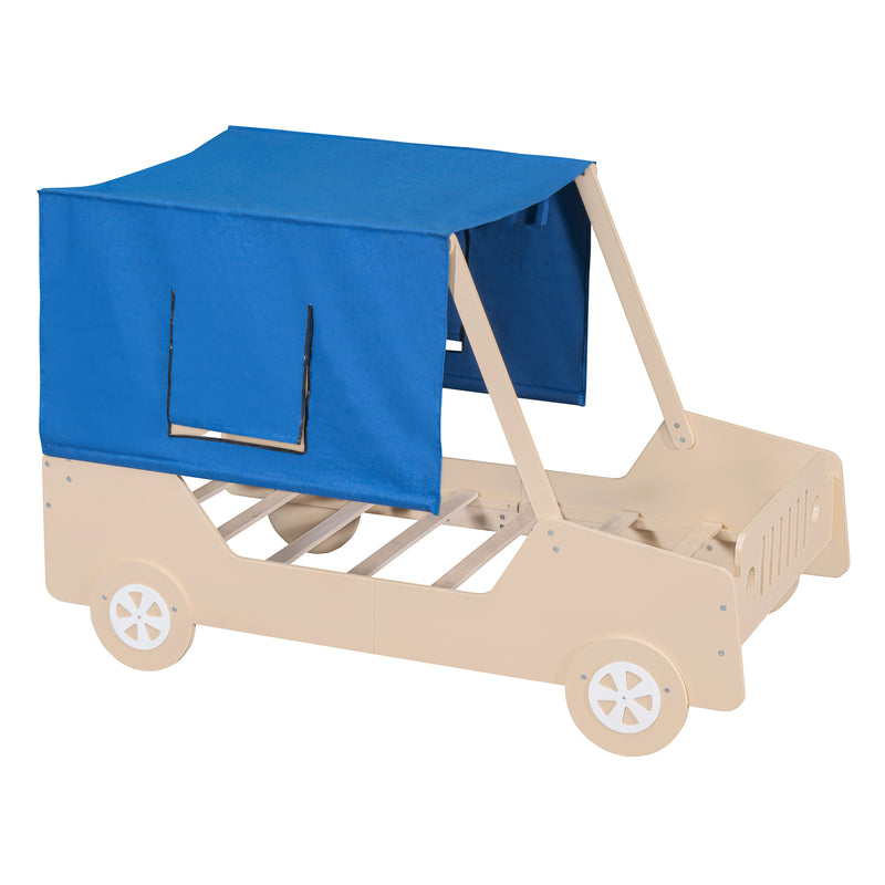 Twin Size Car Shaped Bed with Tents,Natural