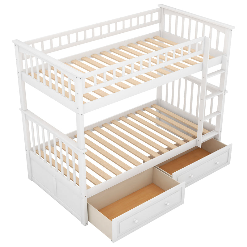 Twin over Twin Bunk Bed with Drawers, Convertible Beds, White(Old SKU: SM000240AAK-1)