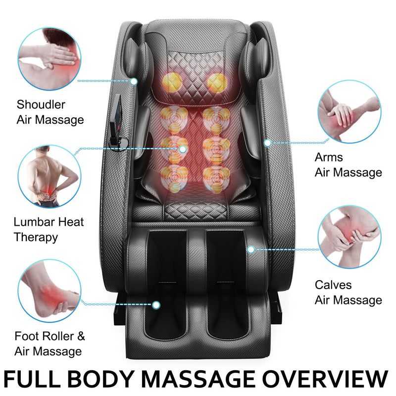 Massage Chair Blue-Tooth Connection And Speaker, Easy To Use At Home And In The Office And Recliner With Zero Gravity With Full Body Air Pressure - Black