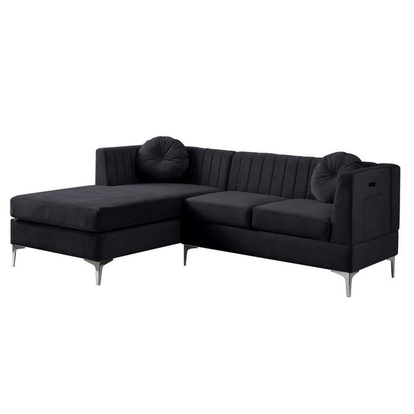 Chloe - Velvet Sectional Sofa Chaise With USB Charging Port