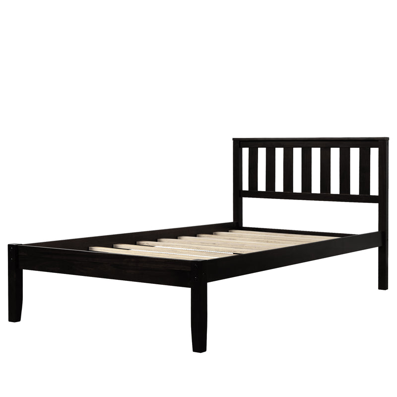 Wood Platform Bed with Headboard/Wood Slat Support,Twin (Espresso)