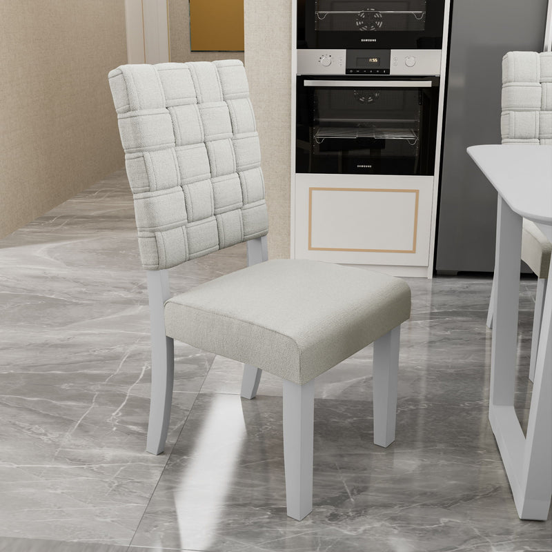 7 Pieces Dining Set Include 6 Chairs linen & Rubber Wood Legs And 1 Table - Light Beige