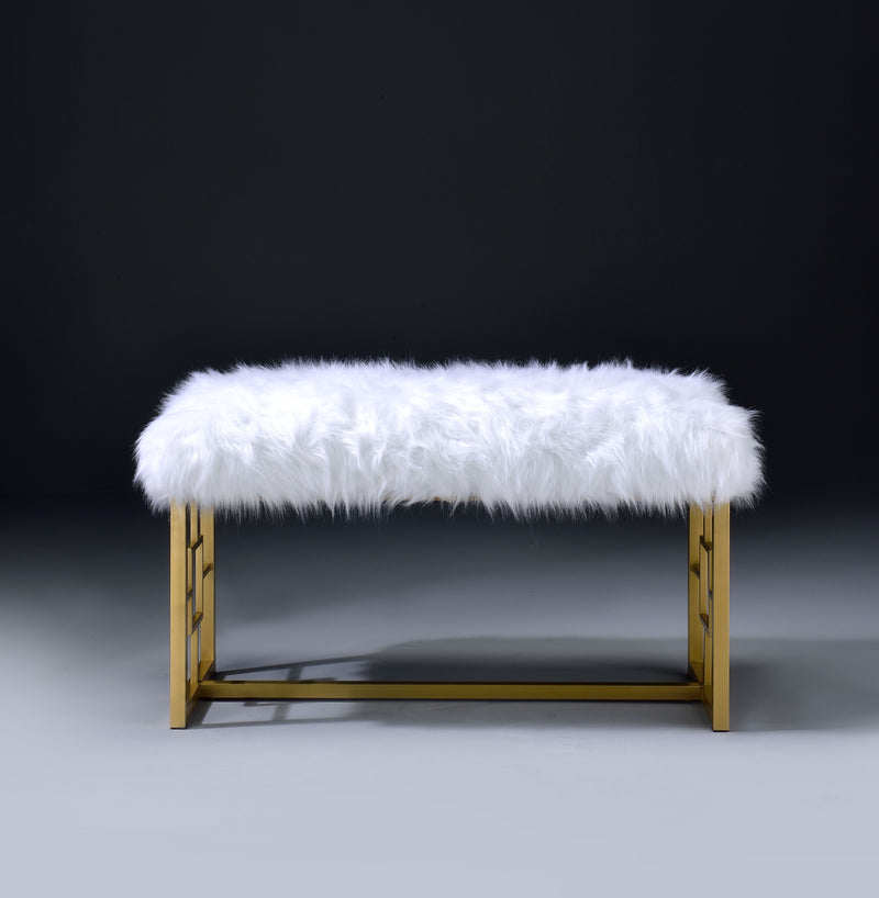 Bagley II - Bench Faux Fur - White / Gold