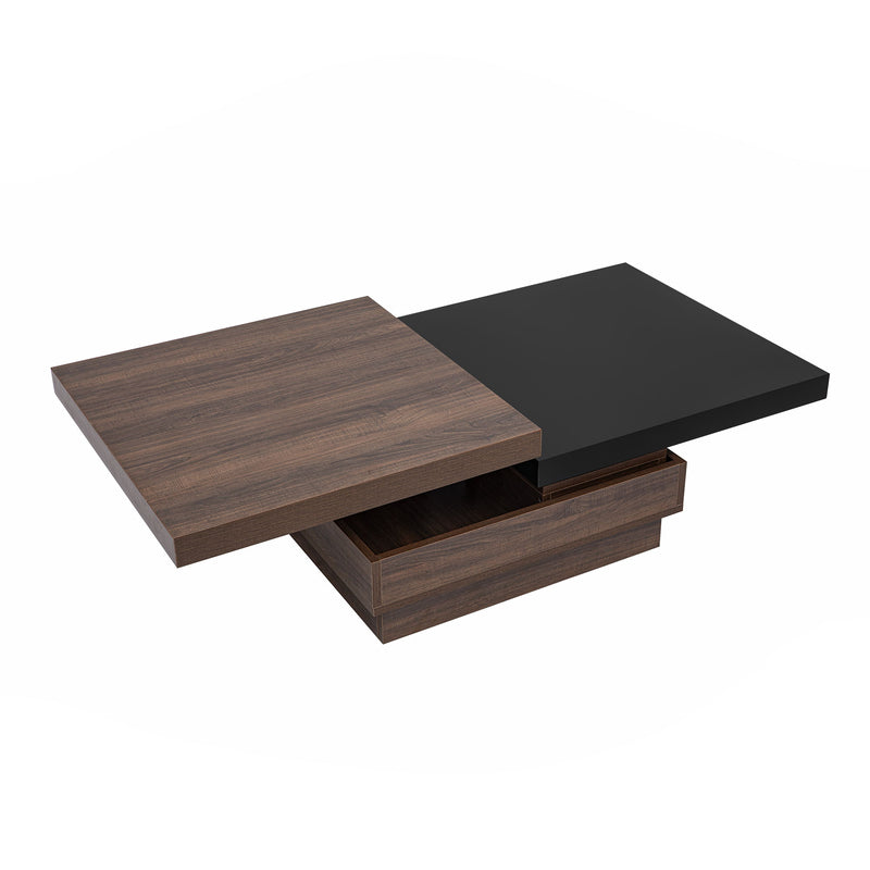 Rotatable Top Coffee Table, Modern Square Coffee Table With Wood Grain Design, 1 Hidden Storage Space For Living Room