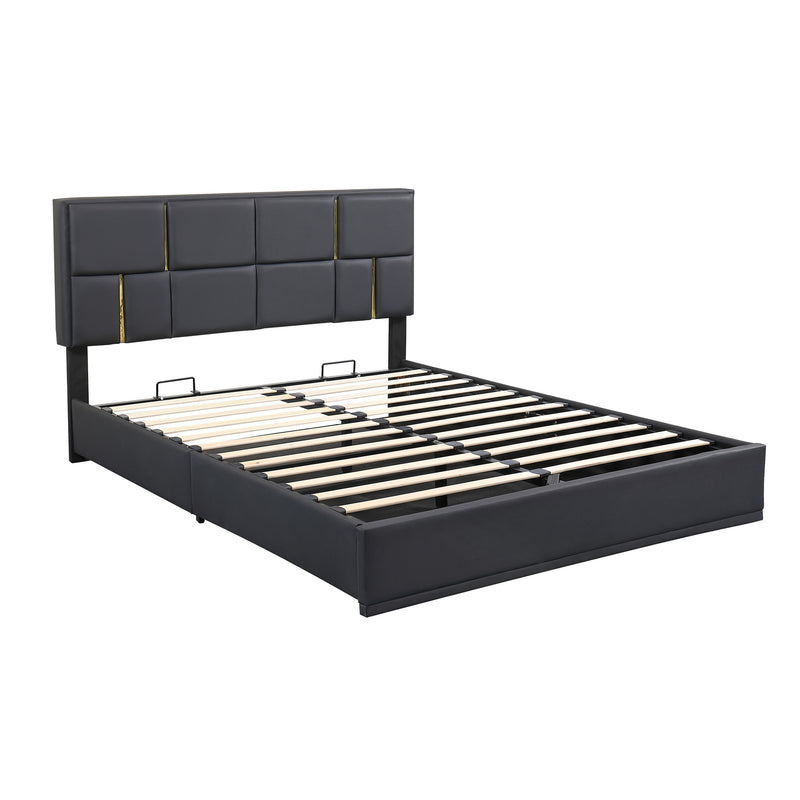 Queen Size Upholstered Platform Bed with Hydraulic Storage System,No Box Spring Needed,Black