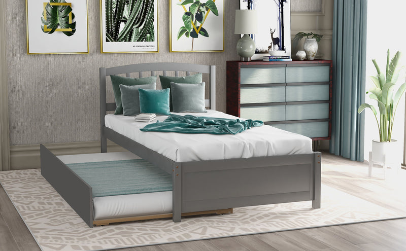 Twin Size Platform Bed Wood Bed Frame With Trundle