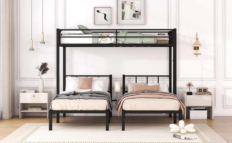 Twin over Twin & Twin Bunk Beds for 3, Twin XL over Twin & Twin Bunk Bed Metal Triple Bunk Bed, Black(Pre-sale date: February 8th.)