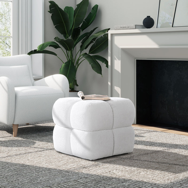 Pixel - Oversized Square Tufted Pouf Ottoman - Almond White